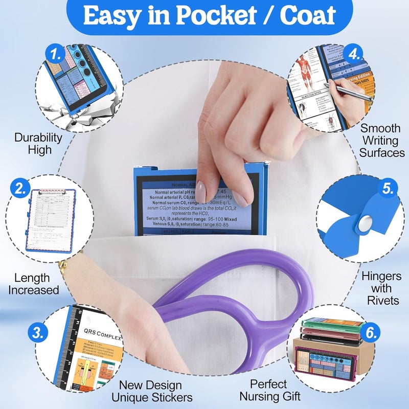 NECEG Nursing Clipboard Foldable-4 Layers Aluminum Nurse Foldable Clipboard Nursing Medical Edition Cheat Sheets, Pocket Size Pen Clip for Nurses Students School and Doctors- Blue - Image 3
